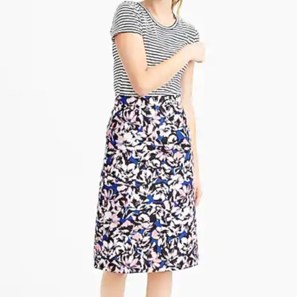 J Crew A Line Hibiscus Skirt Blue Floral - Picture 7 of 8